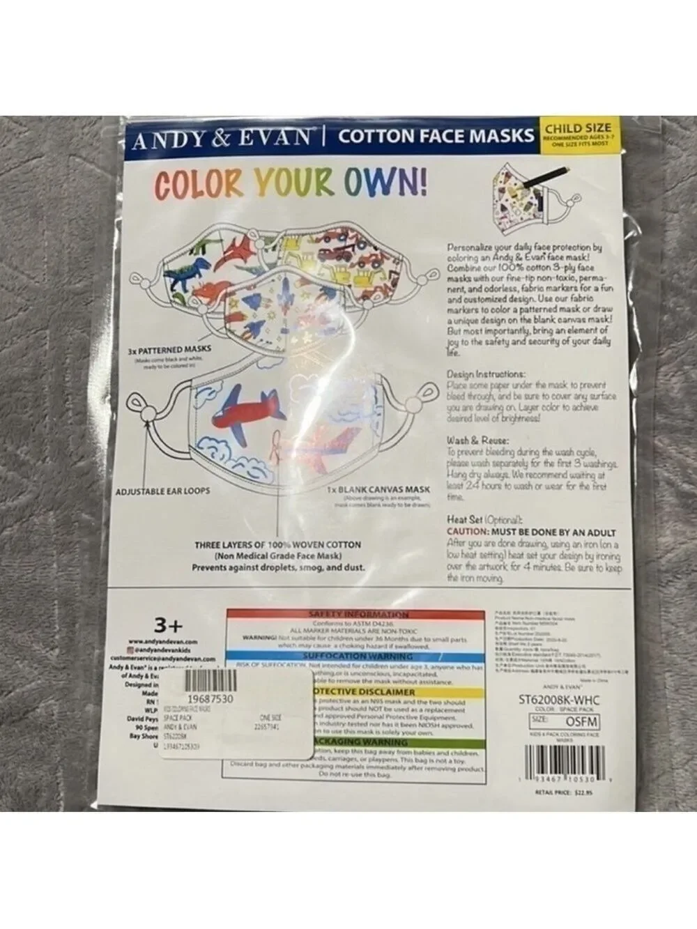4-pack Youth Coloring Face Masks